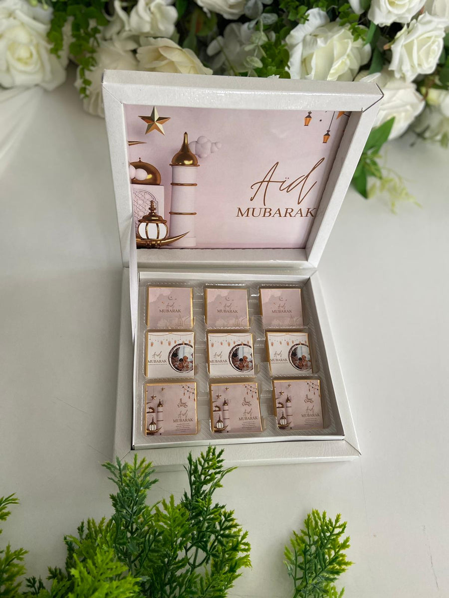 Petite boite à chocolat blanche personnalisée "Eid Mubarak"